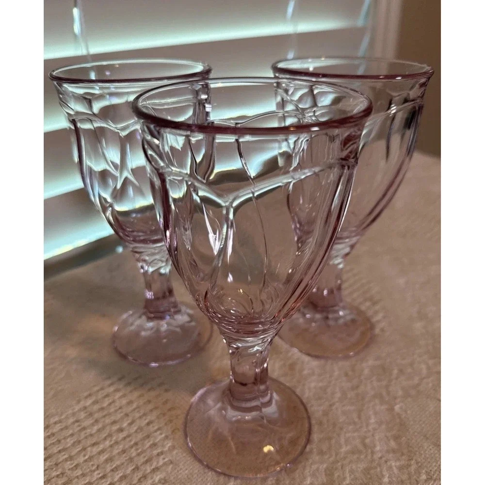 Vtg Noritake Sweet Swirl Pink Wine Glasses Goblets 6.75